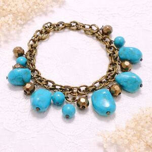 Brass Tone Dyed Howlite Chunky Charm Bracelet